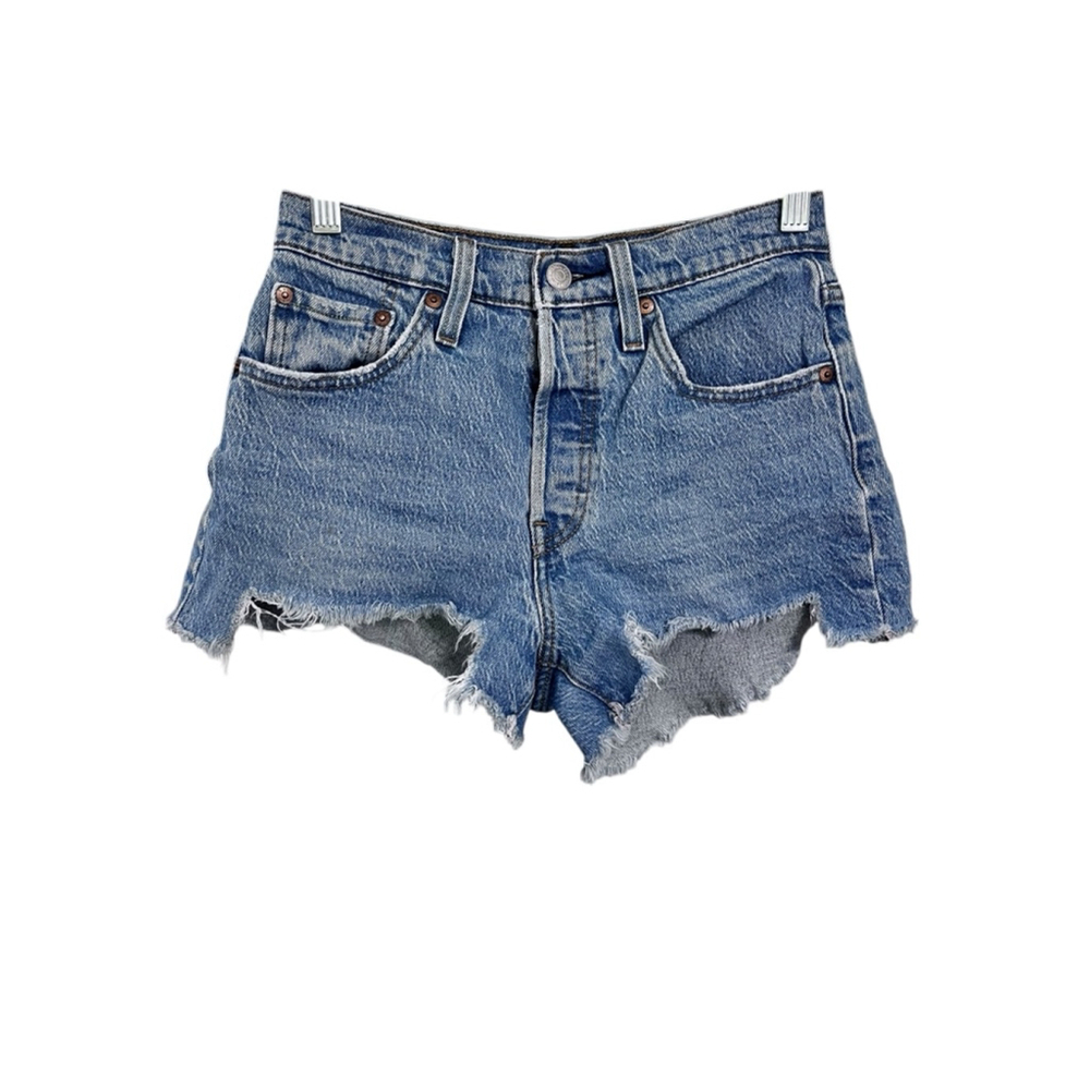 Levi Strauss 501 Button Fly Denim Cutoff Jean Shorts Size 25 Blue Casual Cotton